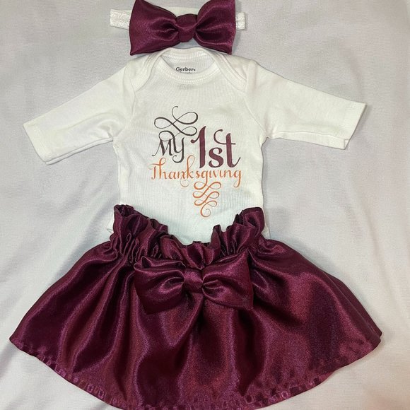 My First Thanksgiving Satin Skirt & Onesie Outfit
